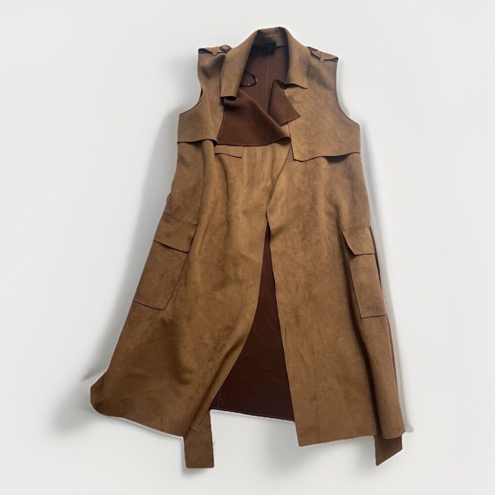 Love Token Long Trench Vest Waistcoat Sleeveless Duster Size XS Microsuede - Picture 4 of 16